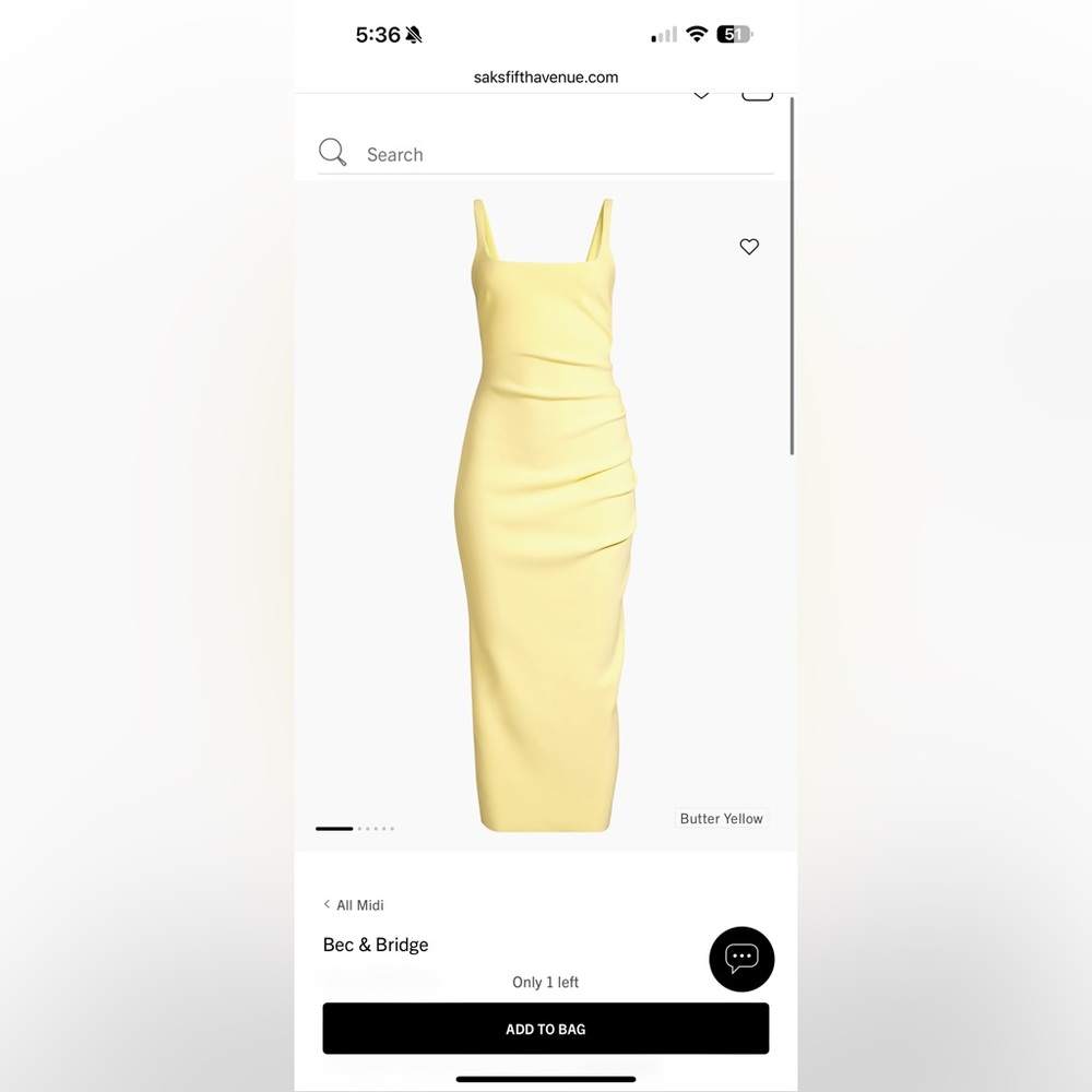 Bec and Bridge - Karina Tuck Midi Dress - Size Small - butter yellow - NWT